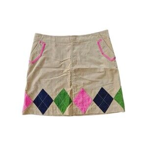 Vintage Lilly Pulitzer Tan Corduroy Argyle Skirt Size 10 Academia Preppy Mini